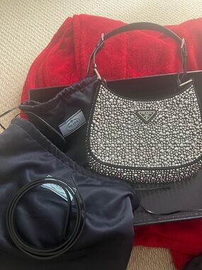 Prada Black Crystal-Studded Mini Shoulder Bag